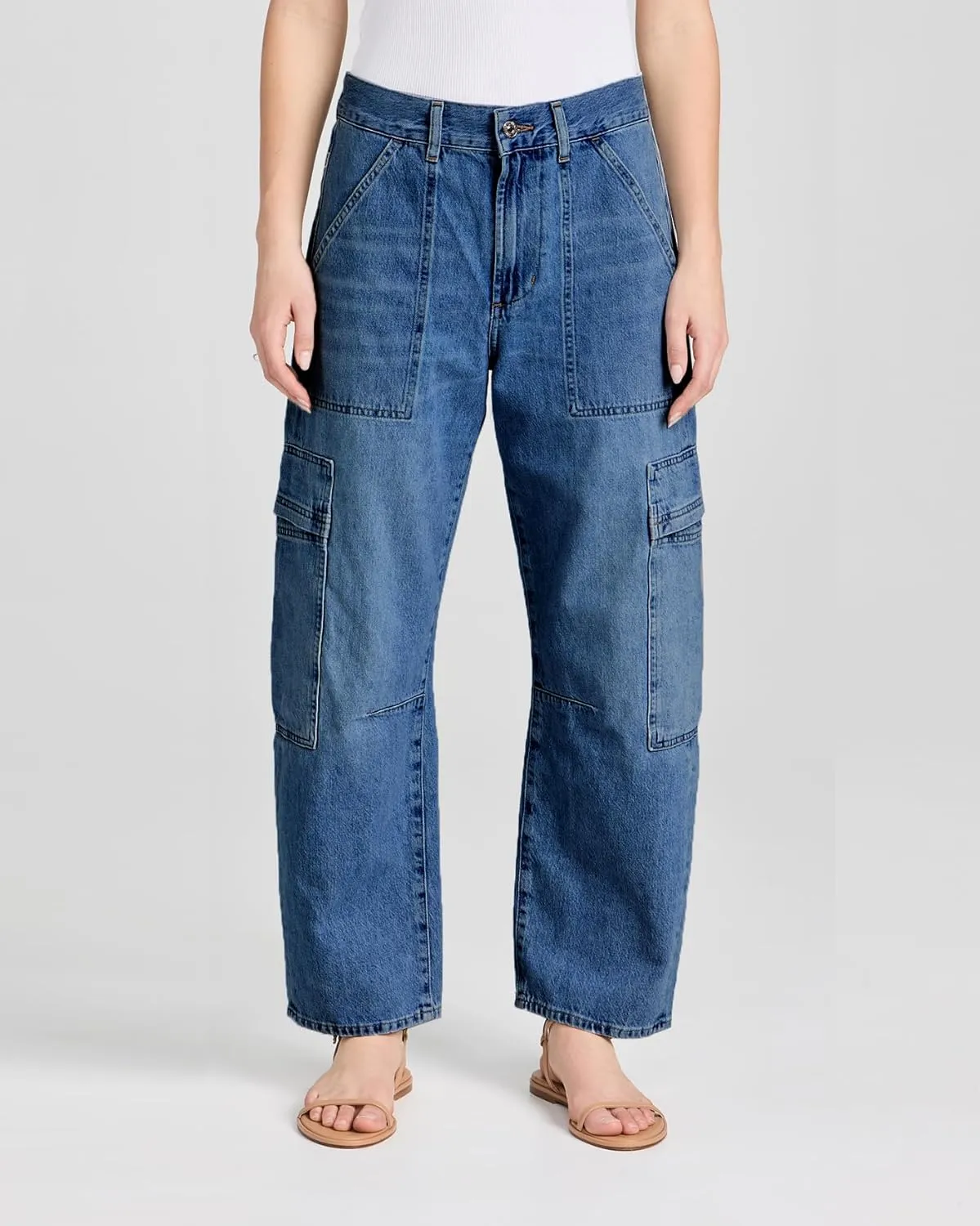Kedera High Waisted Barrel Cargo Jeans for Women 2025 Wide Leg Denim Pants Baggy Boyfriend Jeans with 6 Pockets