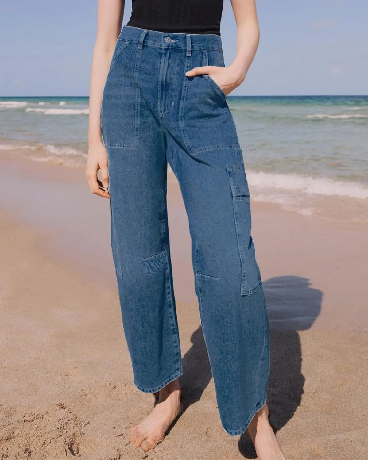 Kedera High Waisted Barrel Cargo Jeans for Women 2025 Wide Leg Denim Pants Baggy Boyfriend Jeans with 6 Pockets