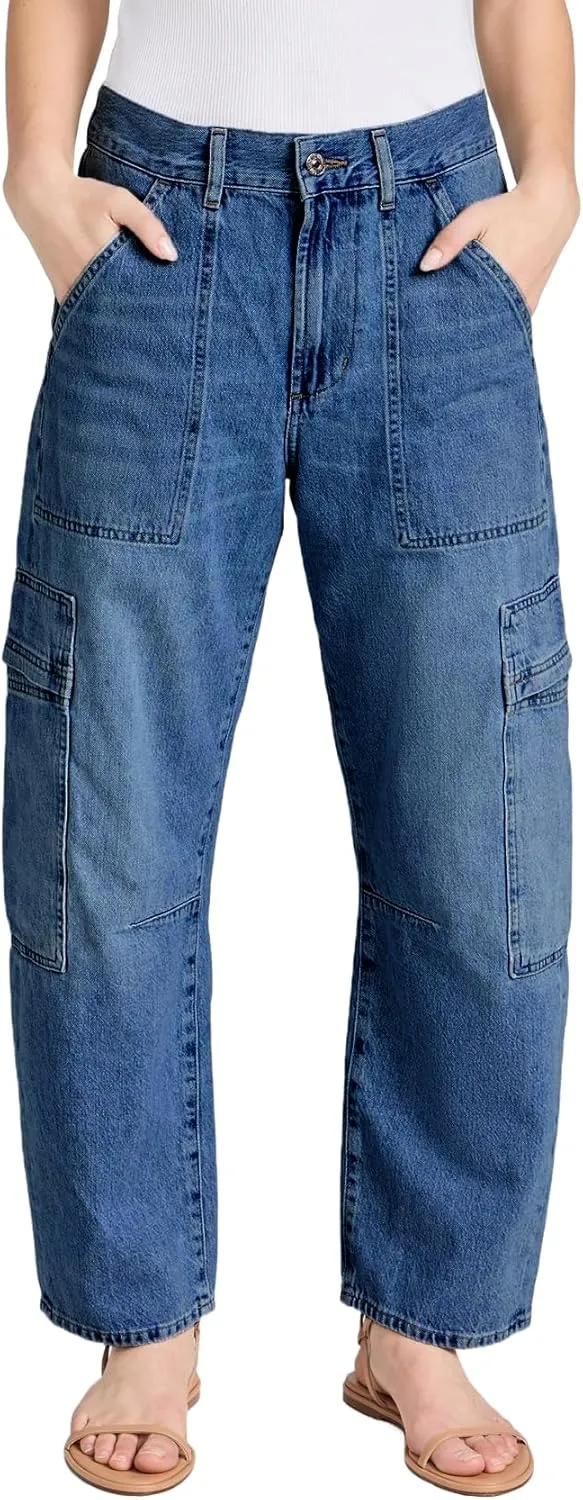 Kedera High Waisted Barrel Cargo Jeans for Women 2025 Wide Leg Denim Pants Baggy Boyfriend Jeans with 6 Pockets