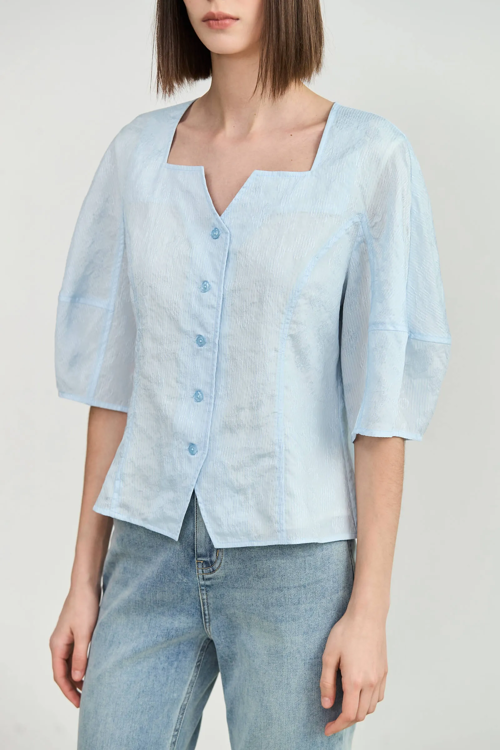 LILY Square Neck Puff Sleeve Shirt