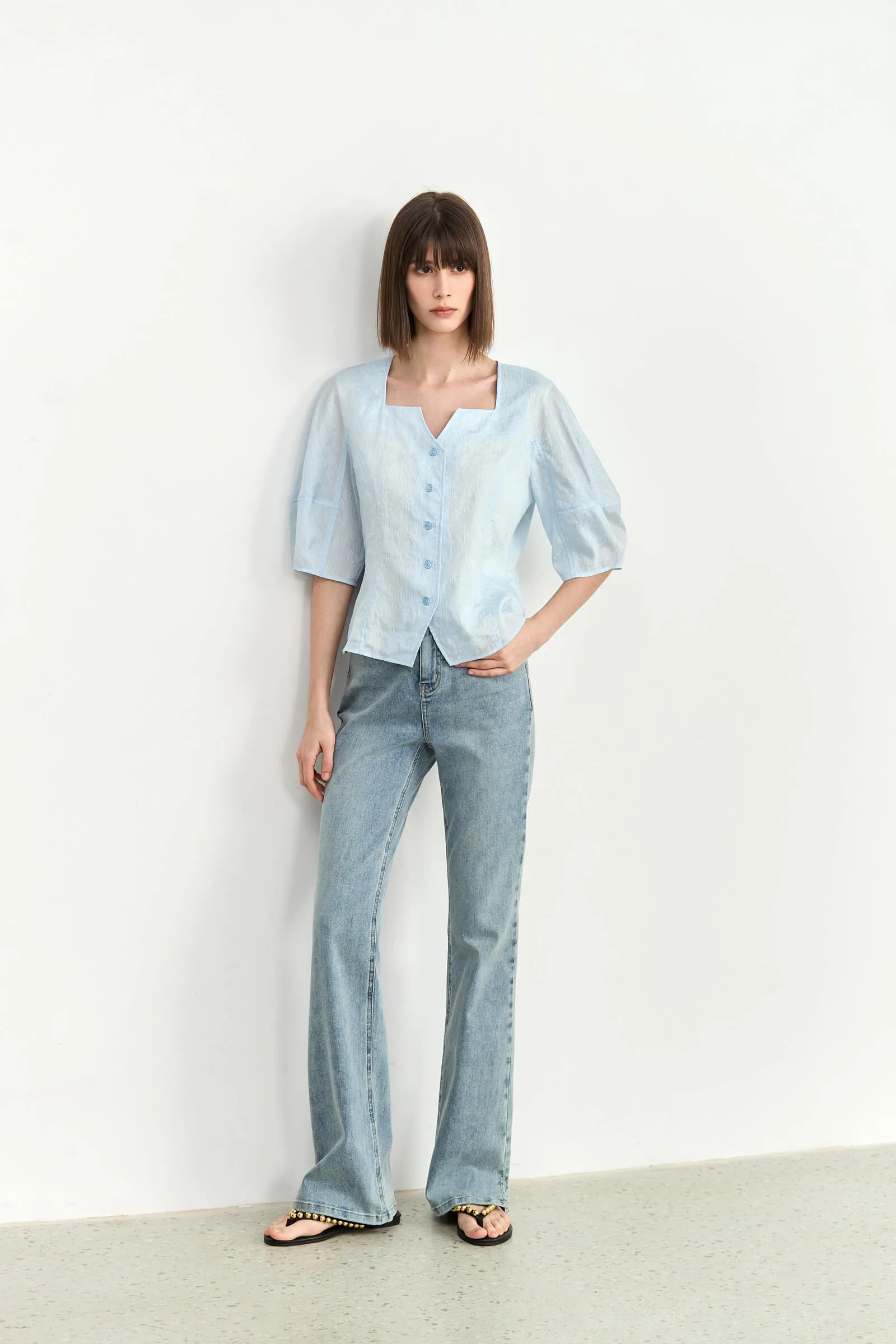 LILY Square Neck Puff Sleeve Shirt