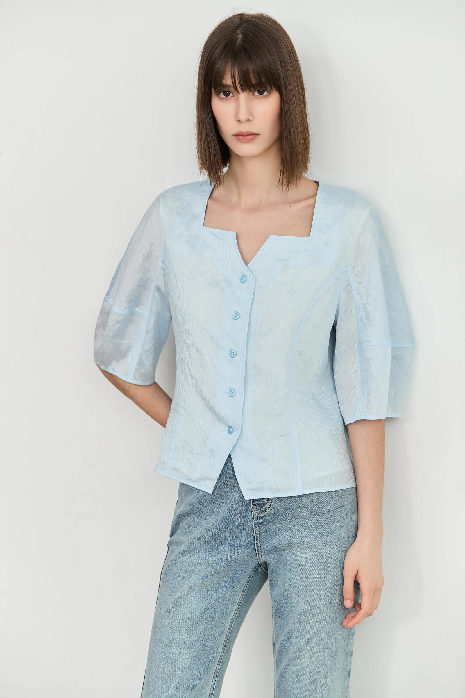 LILY Square Neck Puff Sleeve Shirt