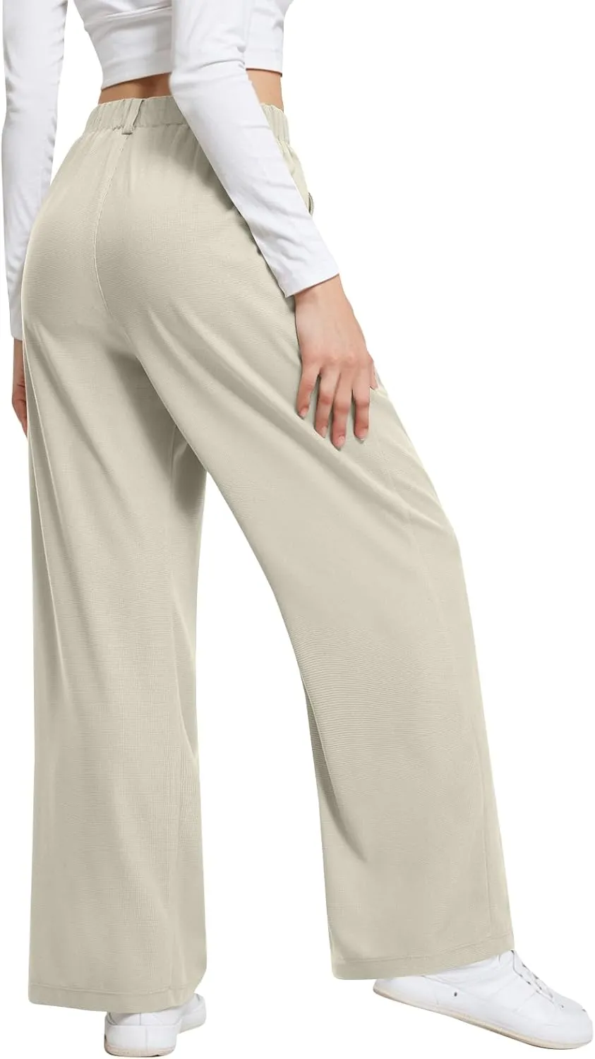 Linen Trousers Pants for Women High Waisted Wide Leg Palazzo Pants Business Casual Flowy Dress Work Pant with Pockets