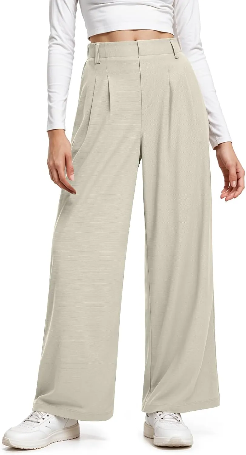 Linen Trousers Pants for Women High Waisted Wide Leg Palazzo Pants Business Casual Flowy Dress Work Pant with Pockets