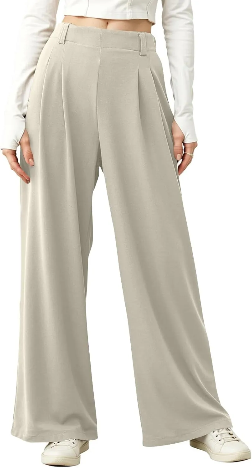 Linen Trousers Pants for Women High Waisted Wide Leg Palazzo Pants Business Casual Flowy Dress Work Pant with Pockets