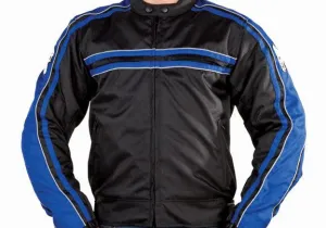 Mens Blue Nylon Armored Motorcycle Jacket Night Vision Reflector