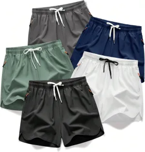 Men's Running Shorts 5 Inch Quick Dry Breathable with Pocket Adjustable Elastic Lace-Up Gym Gym Shorts Pack of 5