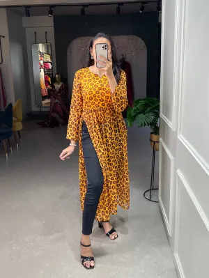 Mustard Color Animal Print Chiffon Kurti
