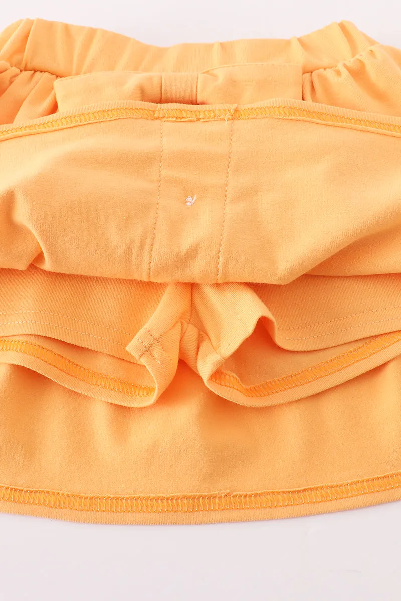 Orange character print girl skorts set