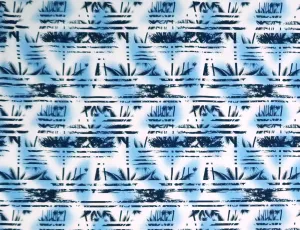 Palm Tree Border Abstract Print 100% Cotton Fabric -White/Blue