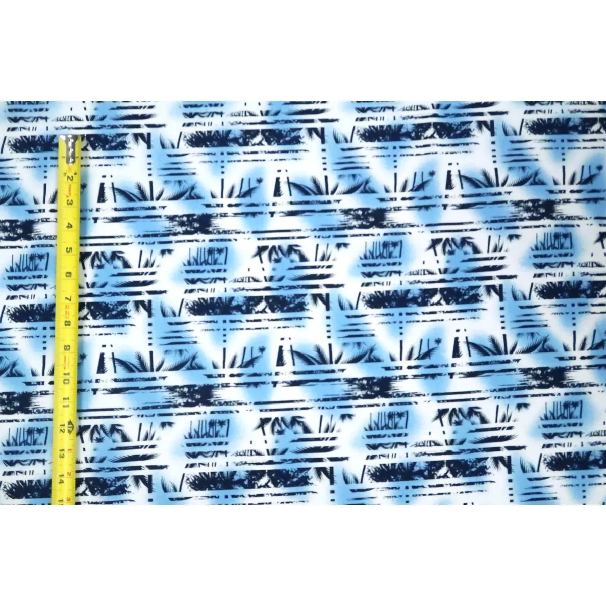 Palm Tree Border Abstract Print 100% Cotton Fabric -White/Blue