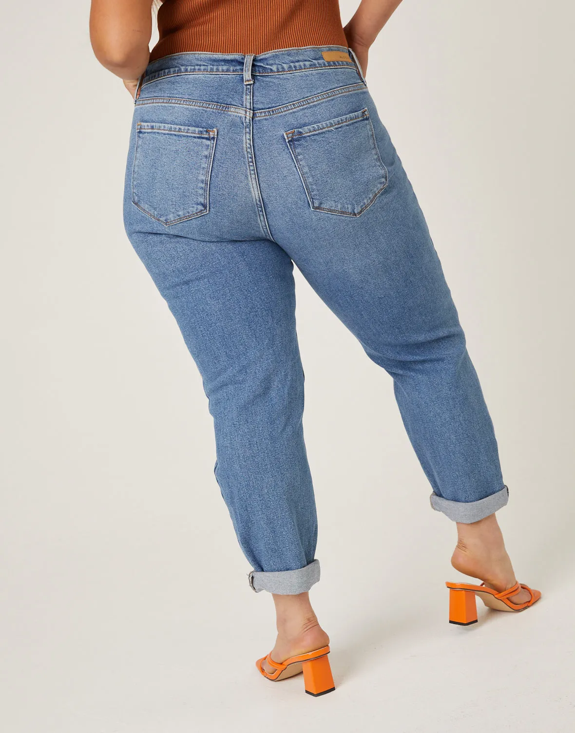Plus Size Distressed Detail Mom Jeans