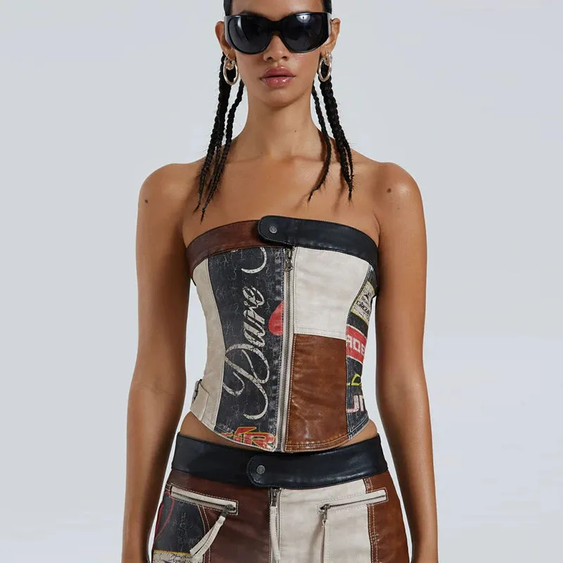 Roux Leather Strapless Top