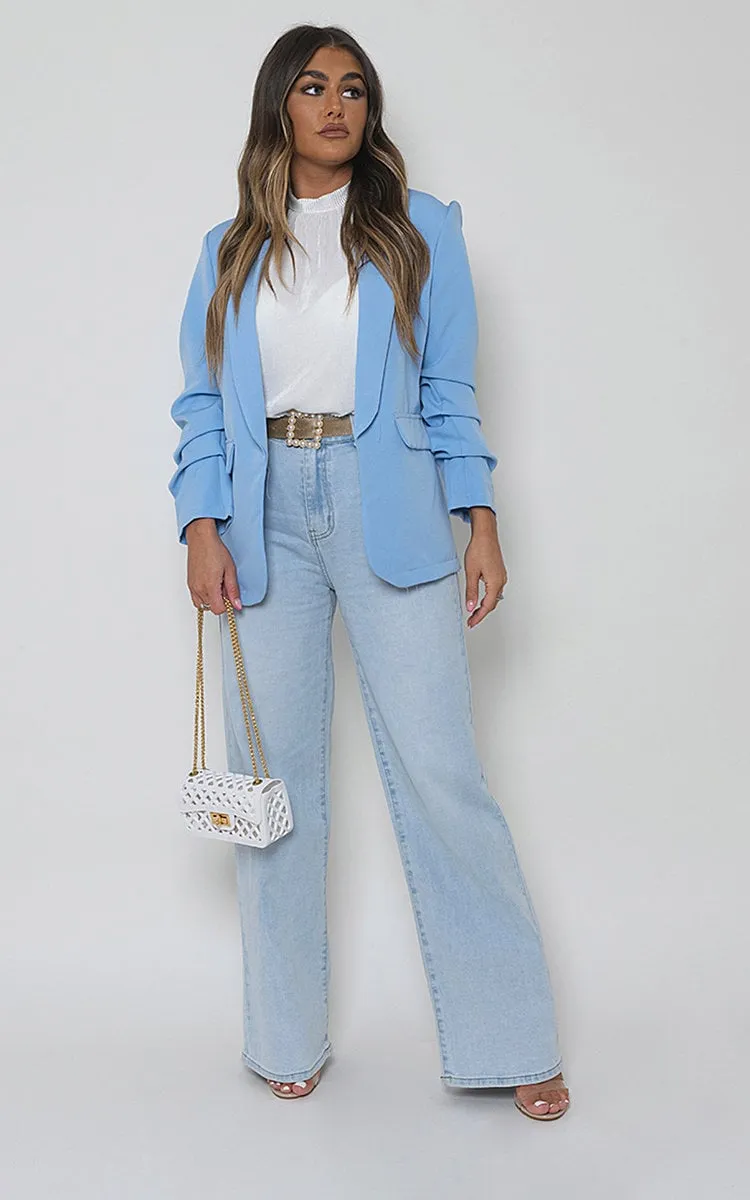 Ruched Sleeve Blazer With Side Pockets