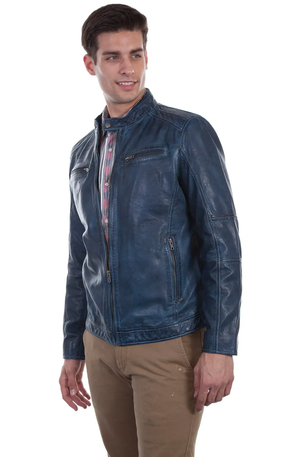 Scully Mens Denim Lamb Cafe Racer Jacket 2XT