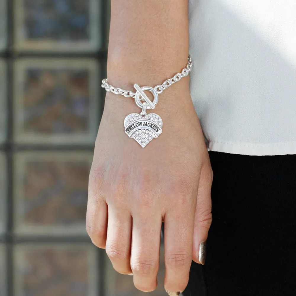 Silver Yellow Jackets Pave Heart Charm Toggle Bracelet