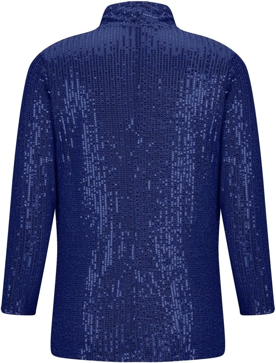 Sparkly Sequin Blazer Women Casual Long Sleeve Glitter Party Shiny Lapel Coat Lightweight Open Front Dress Suit Jacket