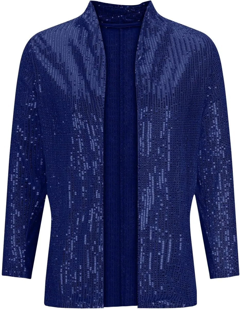 Sparkly Sequin Blazer Women Casual Long Sleeve Glitter Party Shiny Lapel Coat Lightweight Open Front Dress Suit Jacket