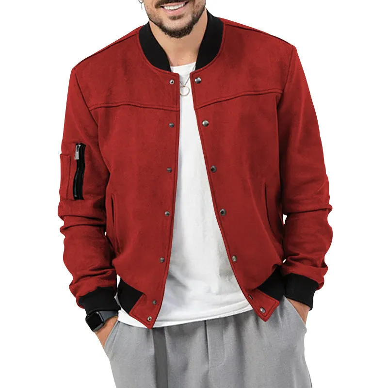 SUEDE COLLAR MEN'S BASEBALL JACKET CASUAL TRENDY BRAND AMERICAN JACKET