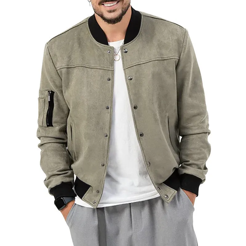SUEDE COLLAR MEN'S BASEBALL JACKET CASUAL TRENDY BRAND AMERICAN JACKET