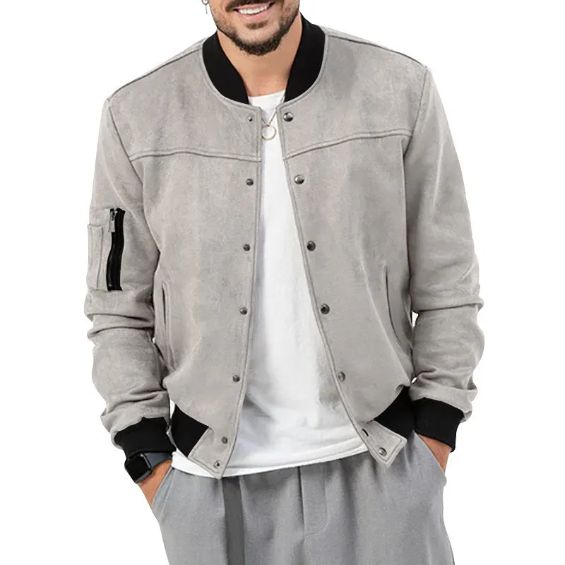 SUEDE COLLAR MEN'S BASEBALL JACKET CASUAL TRENDY BRAND AMERICAN JACKET