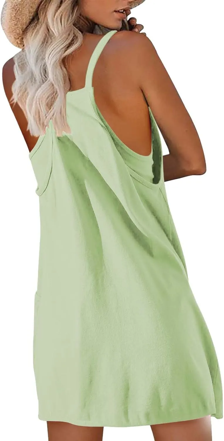 Tennis Dress for Women Built-in Shorts Casual Sleeveless Spaghetti Strap Sundress Workout Athletic Dress with Pocket