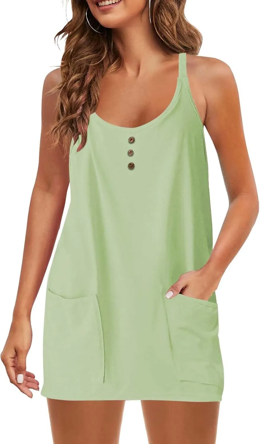 Tennis Dress for Women Built-in Shorts Casual Sleeveless Spaghetti Strap Sundress Workout Athletic Dress with Pocket