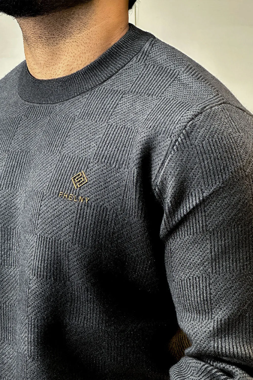 Thunder Grey Self Textured Sweatshirt - 1124155