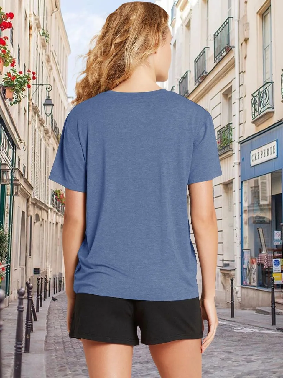 V Neck T Shirts for Women Cute Flower Graphic Tees Summer Tops Floral Print T Shirts Vintage Wildflower Tees