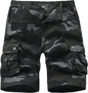 Vcansion Men's Cargo Shorts Casual Cotton Multi-Pockets Elastic Waist Camo Shorts
