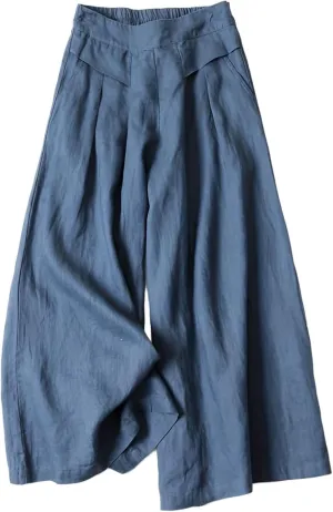 Womens Baggy Wide Leg Palazzo Pants Loose Elastic Waist Linen Pants Palazzo Lounge Trousers