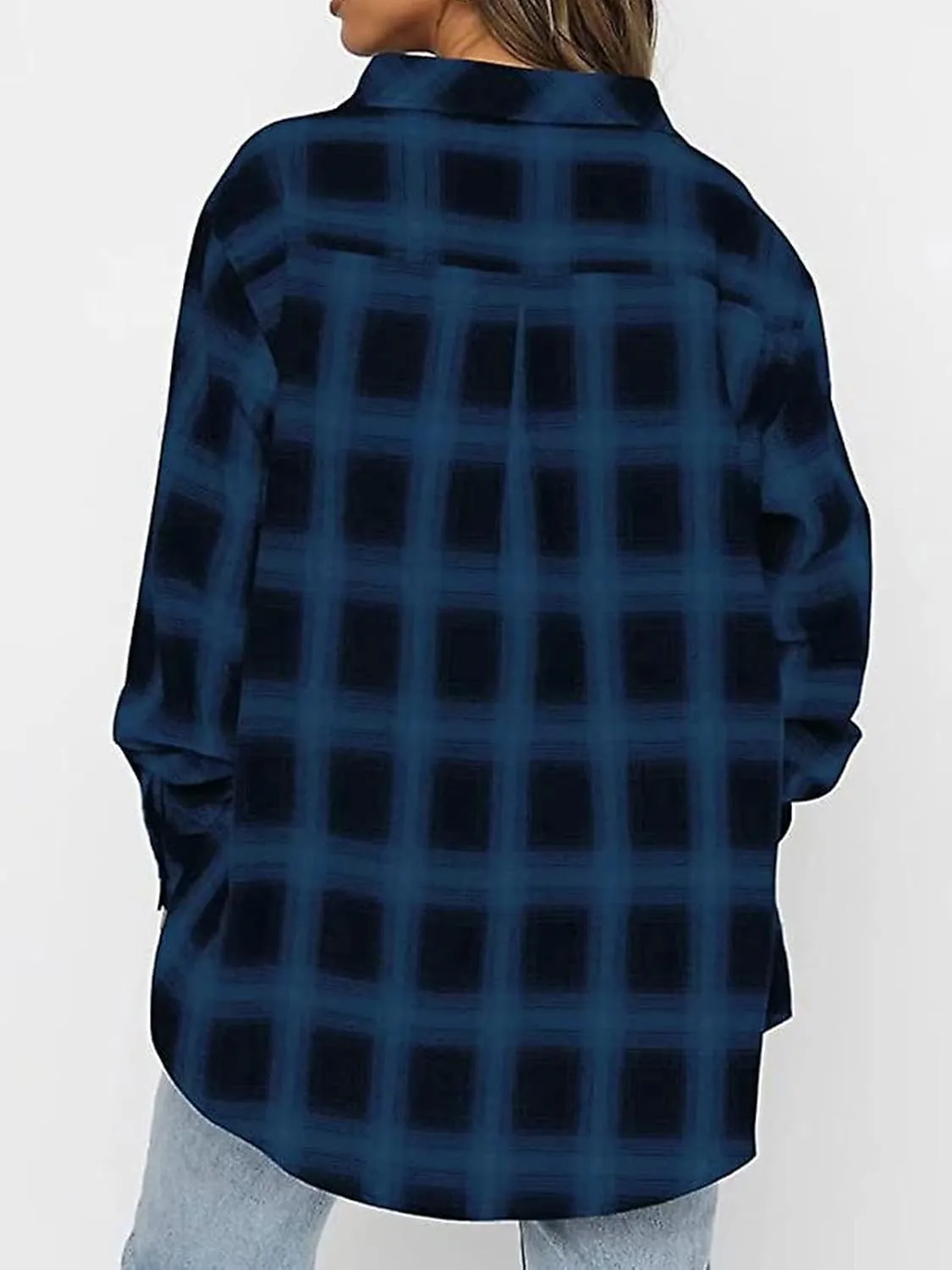 Womens Button Down Flannel Shirts Long Sleeve Plaid Shackets Business Casual Blouse Top