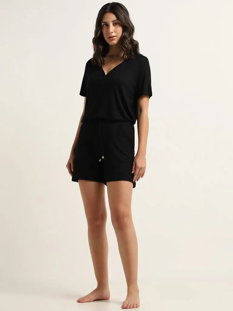 Wunderlove Black Ribbed High-Rise Supersoft Shorts
