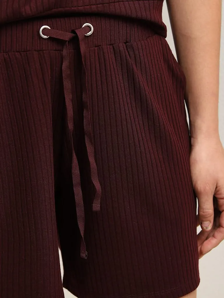 Wunderlove Brown Ribbed High-Rise Relaxed-Fit Shorts