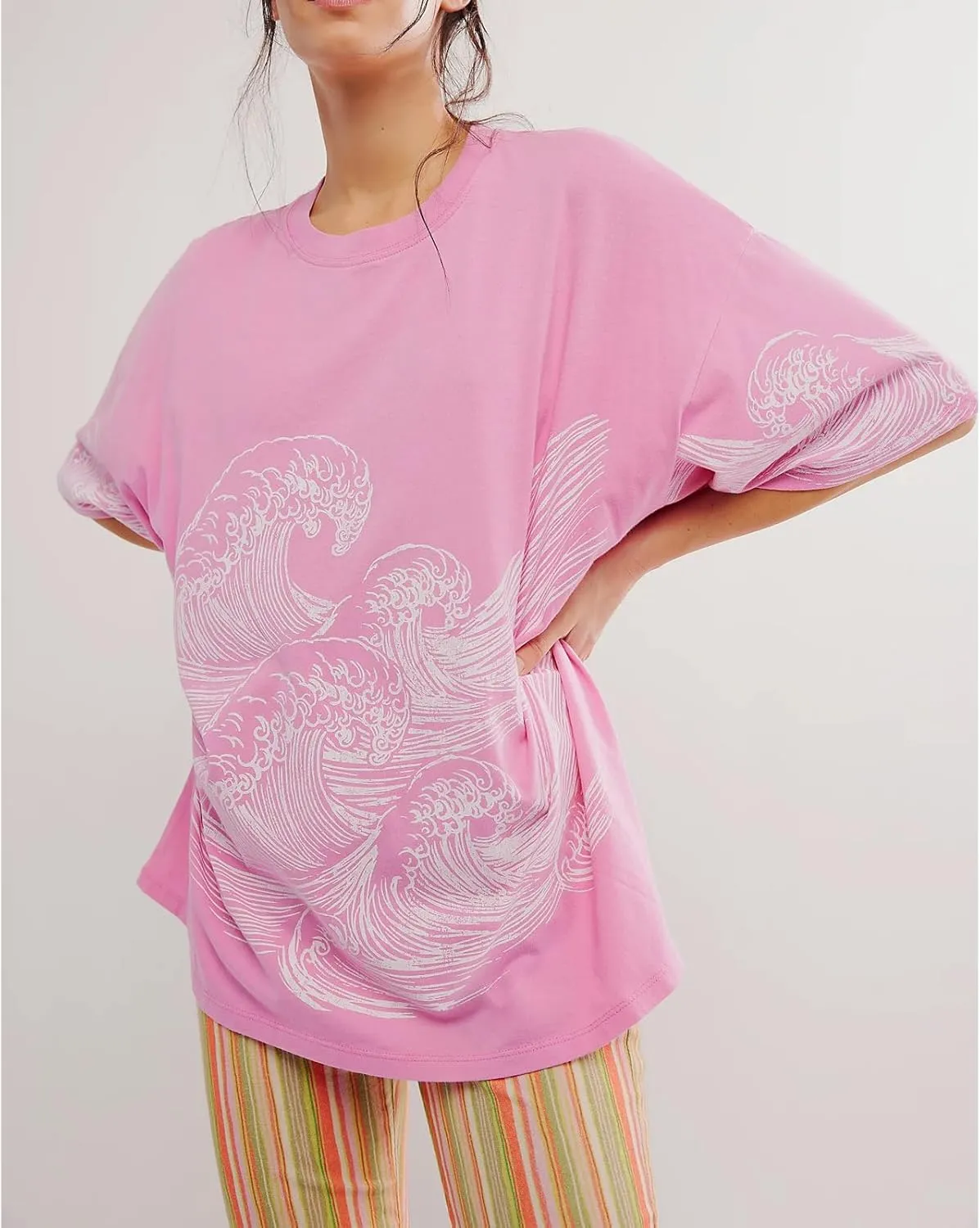 Y2k Womens Oversized Fruit Graphic Print Tees Shirts Vintage Flower Baggy Tshirt Tops Coastal Clothes Aesthetic