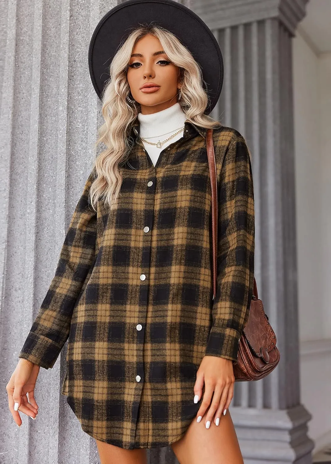 Zeagoo Flannel for Women 2025 Fall Fashion Long Sleeve Plaid Button Down Shirts Shacket Blouse Top with Pockets