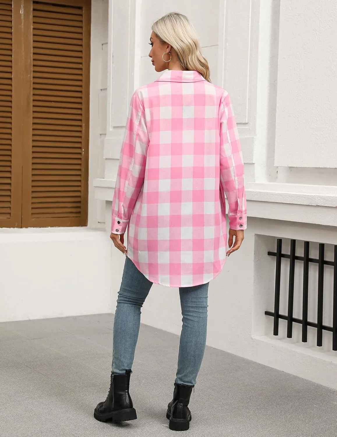 Zeagoo Flannel for Women 2025 Fall Fashion Long Sleeve Plaid Button Down Shirts Shacket Blouse Top with Pockets