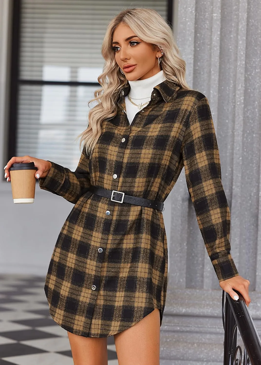 Zeagoo Flannel for Women 2025 Fall Fashion Long Sleeve Plaid Button Down Shirts Shacket Blouse Top with Pockets