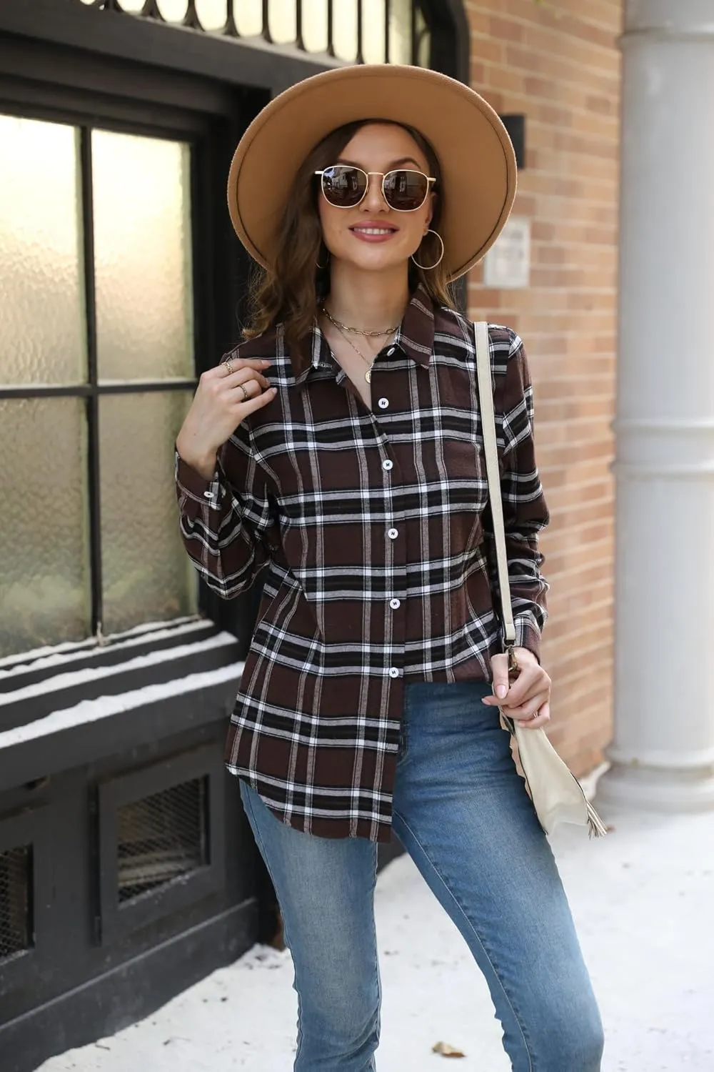 Zeagoo Flannel Shirt Women Button Down Long Sleeve Plaid Shirts Collared 2024 Casual Work Tops S-2Xl
