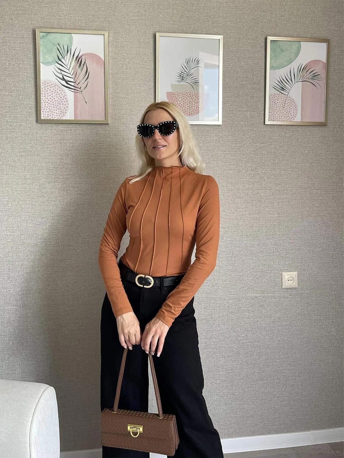 Zeagoo Womens Long Sleeve T Shirts Casual Mock Neck Tops Fall Pleated Blouses Basic Trendy Clothes 2024